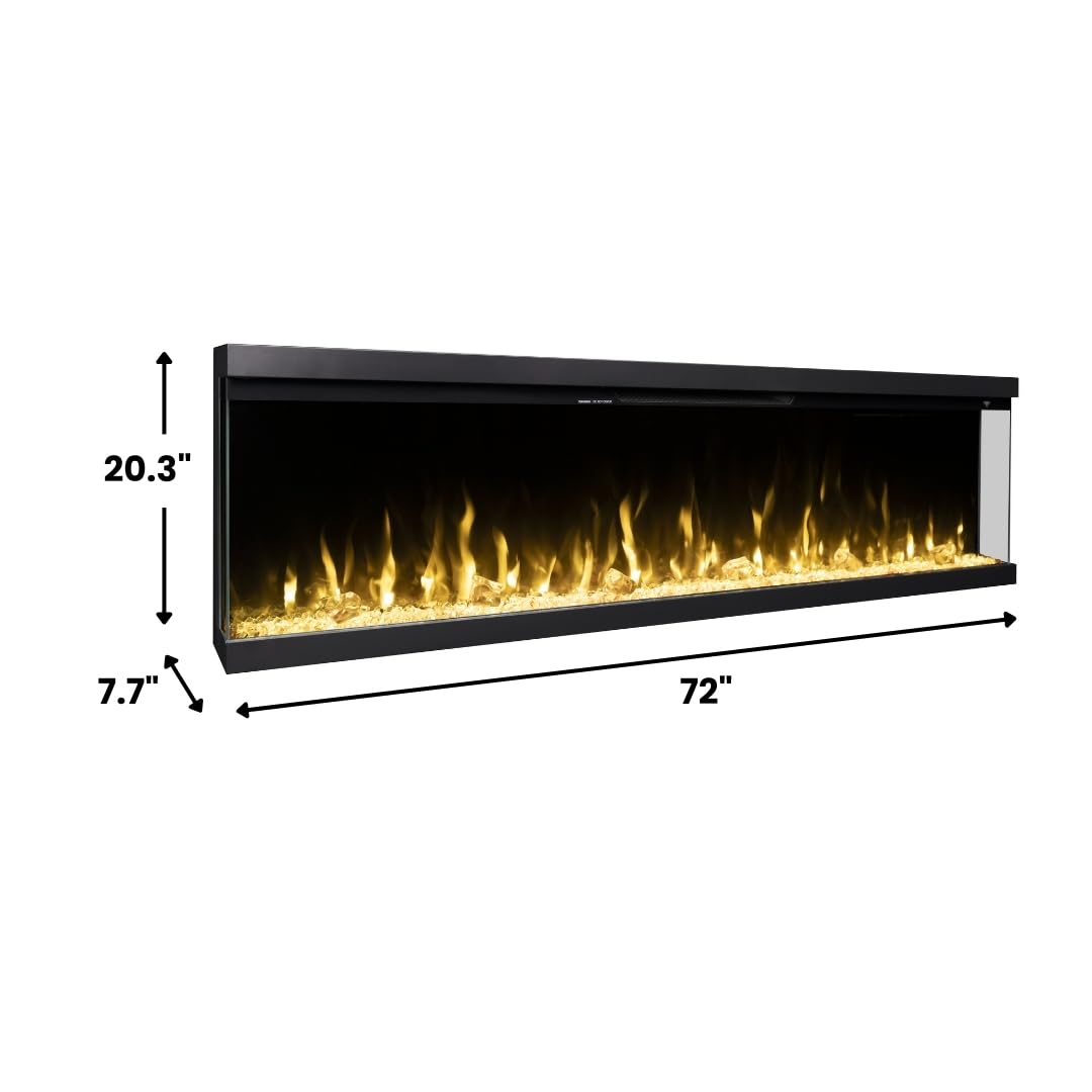 Modern Ember Aerus Skyline 72 Inch Linear Multi-Sided 3D Smart Electric Fireplace - Flame & Ember Bed Color Combinations, Fully or Partially Recessed | Alexa/WiFi Enabled - Remote Included