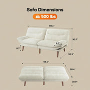 AMADA 66"Convertible Futon Sofa Bed, Corduroy Folding Futon Set with Adjustable Backrest &Armrests, Recliner Lounge for Living Room, Apartment or Office, Solid Wood Frame, Loveseat Sofa - Beige White
