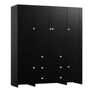 Black Mirrored Wardrobe with Drawers