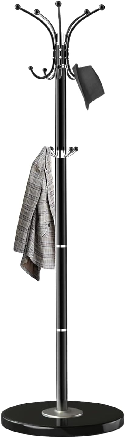 Adjustable Wood Coat Rack with 14 Hooks