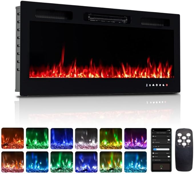 Wall-Mounted & Recessed Electric Fireplace with Remote & App Control