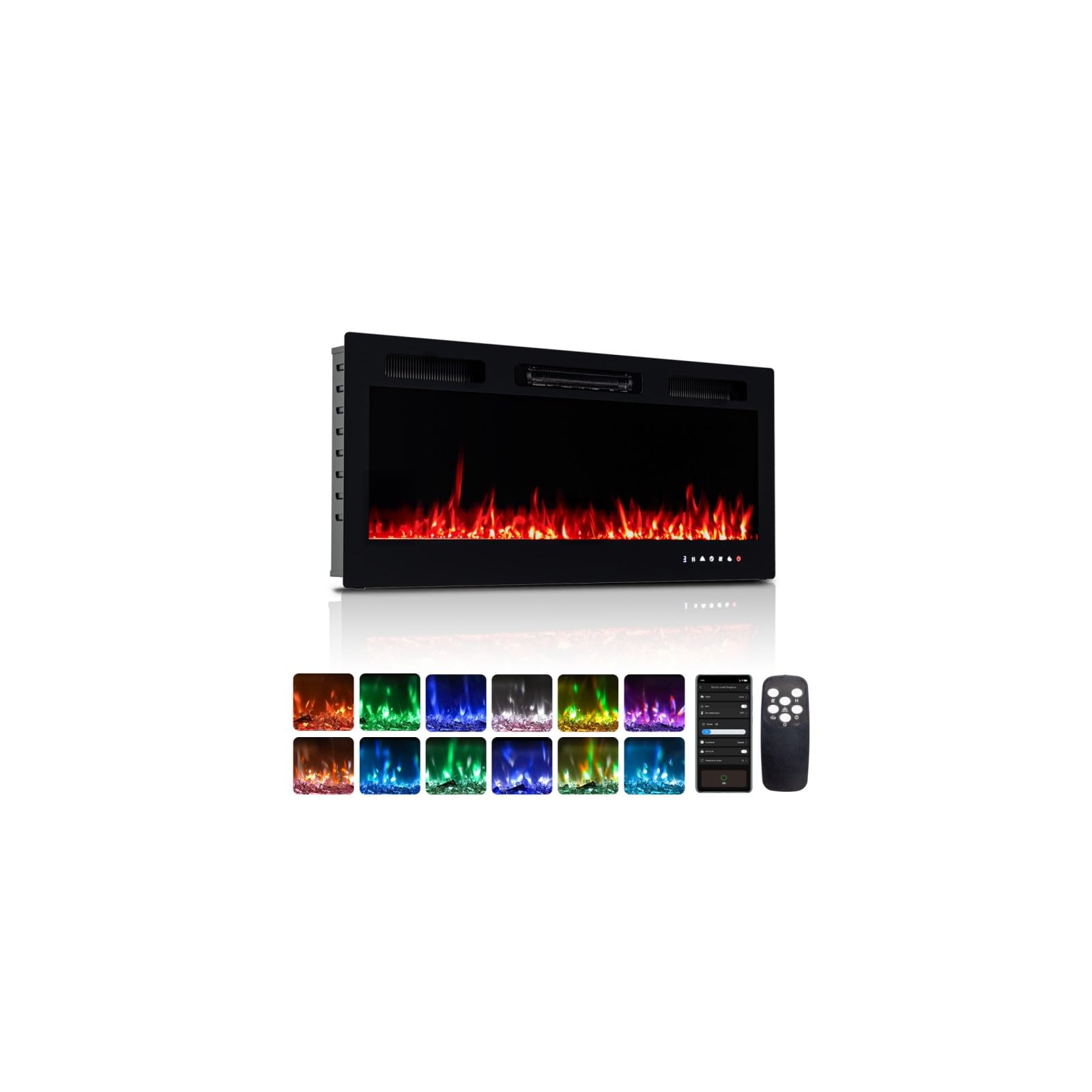 Wall Mounted & Recessed Electric Fireplace with Remote & App Control