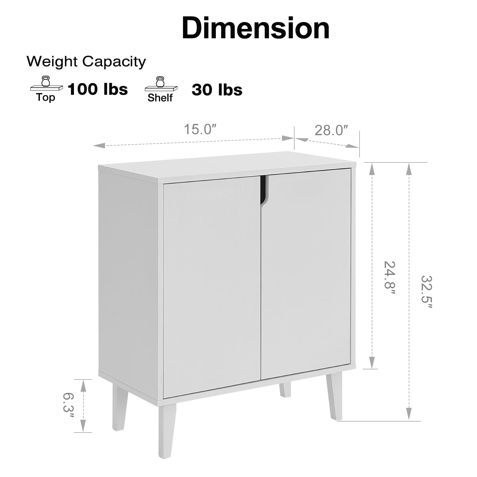 2-Door Storage Cabinet with Soft-Close Doors & Wood Legs