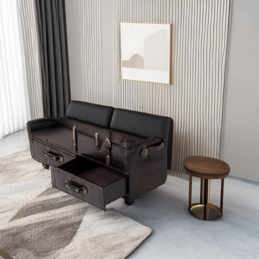 Vintage Faux Leather Storage Ottoman Bench