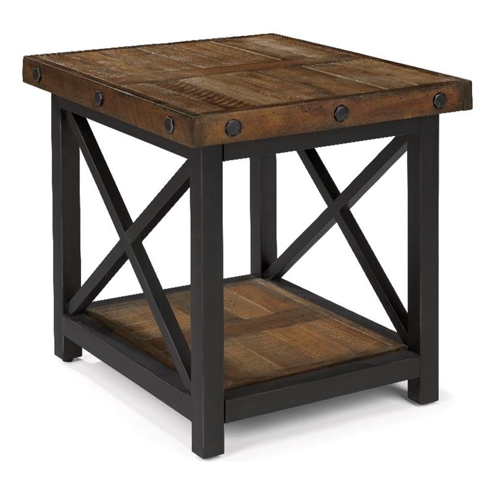 Flexsteel Brown Solid Acacia Wood End Table with Metal Frame