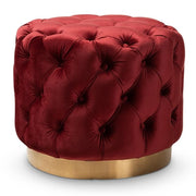 Burgundy Velvet Tufted Ottoman