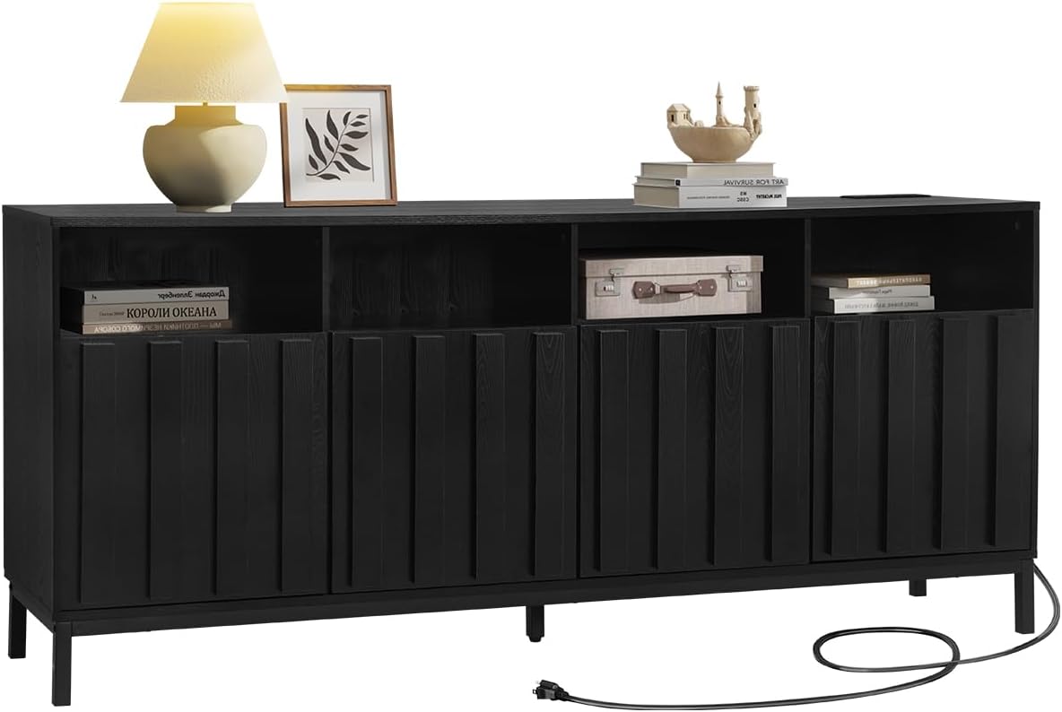 70" Buffet Sideboard Cabinet with Power Outlets & Adjustable Shelves