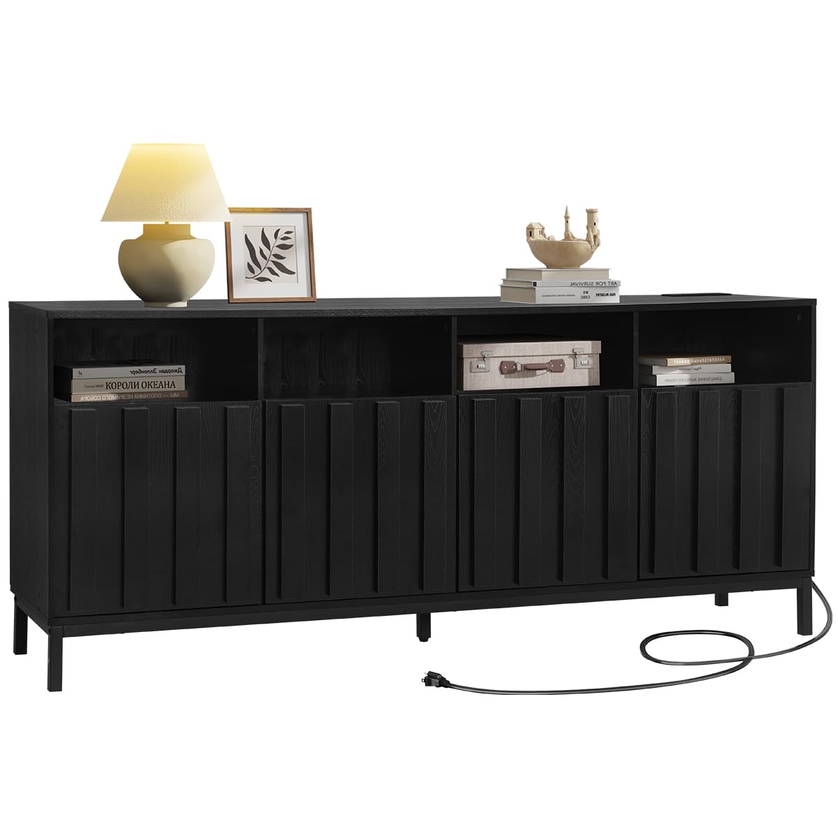 70" Buffet Sideboard Cabinet with Power Outlets & Adjustable Shelves