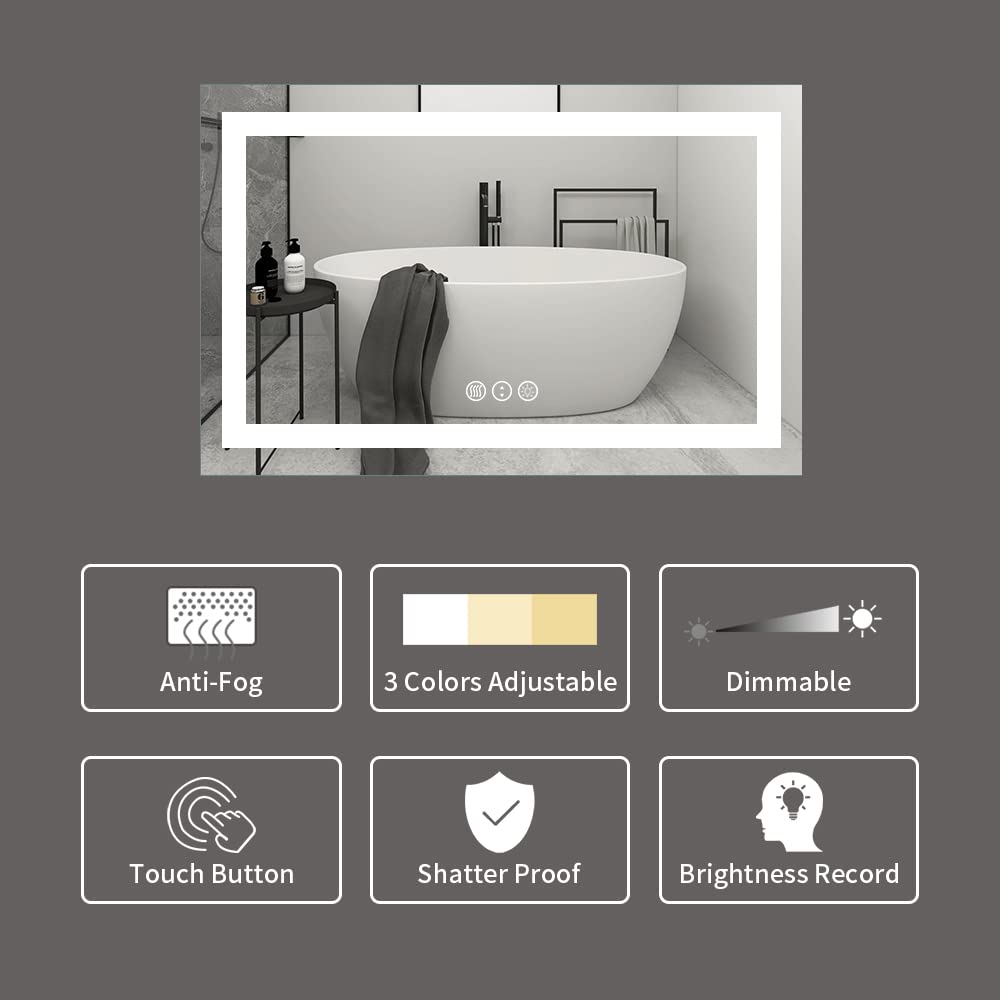 40x32 LED Bathroom Mirror with Front & Backlit, Anti-Fog & Dimmer