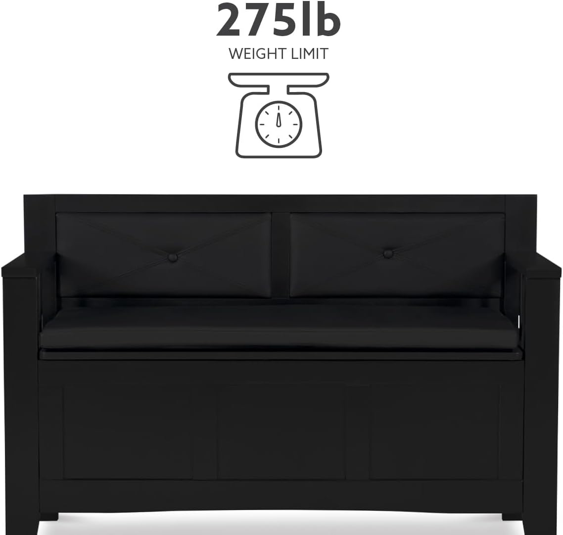 Linon Carlton Padded Bench, 44.5"W x 17"D x 30"H, Black