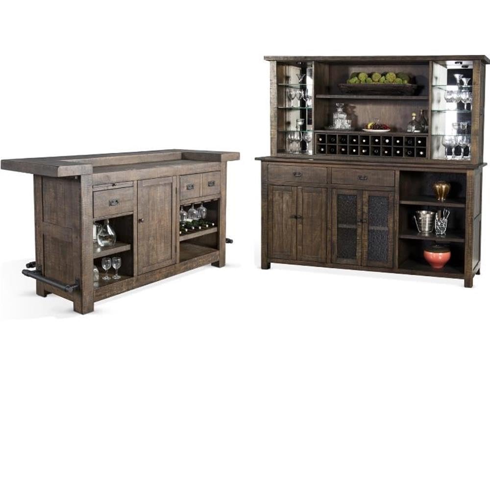 Transitional Wood Hutch, Buffet & Bar Unit 2-Piece Set