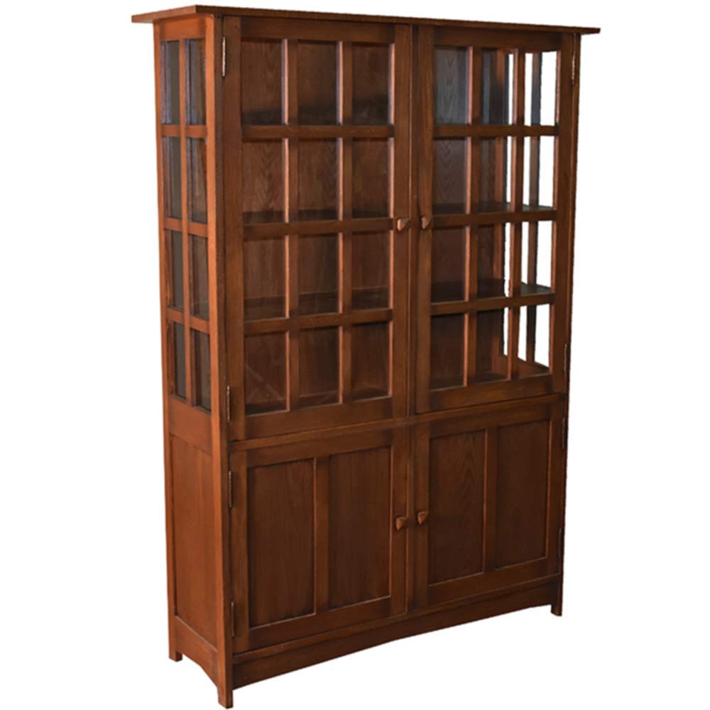 Crafters and Weavers Arts and Crafts Mission Solid Oak China Cabinet
