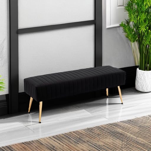 Black Velvet Bench with Gold Legs