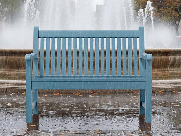 Psilvam Garden Bench, 2-Person Poly Lumber Patio Bench, All-Weather Outdoor Bench that Never Rot and Fade, Memorial Bench, Suit for Garden, Porch and Park(Blue)