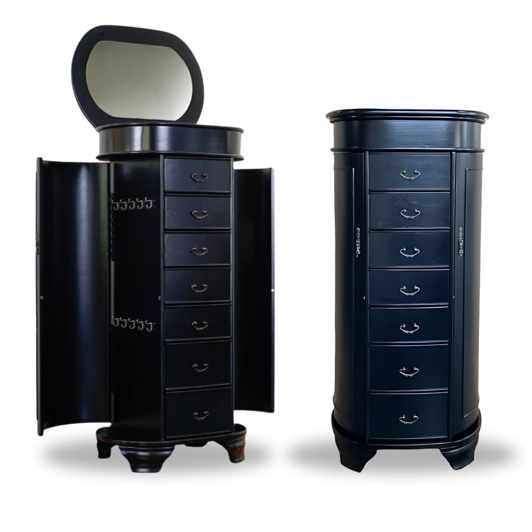 Oval Jewelry Armoire with Mirror & 7 Drawers