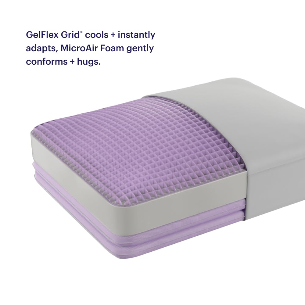 Purple DreamLayer Pillow - Standard Size - Cooling Memory Foam Alternative Neck Pillow, Soft Contour-Hugging GelFlex Grid and MicroAir Foam, Adjustable Loft, Pressure-Relieving Support