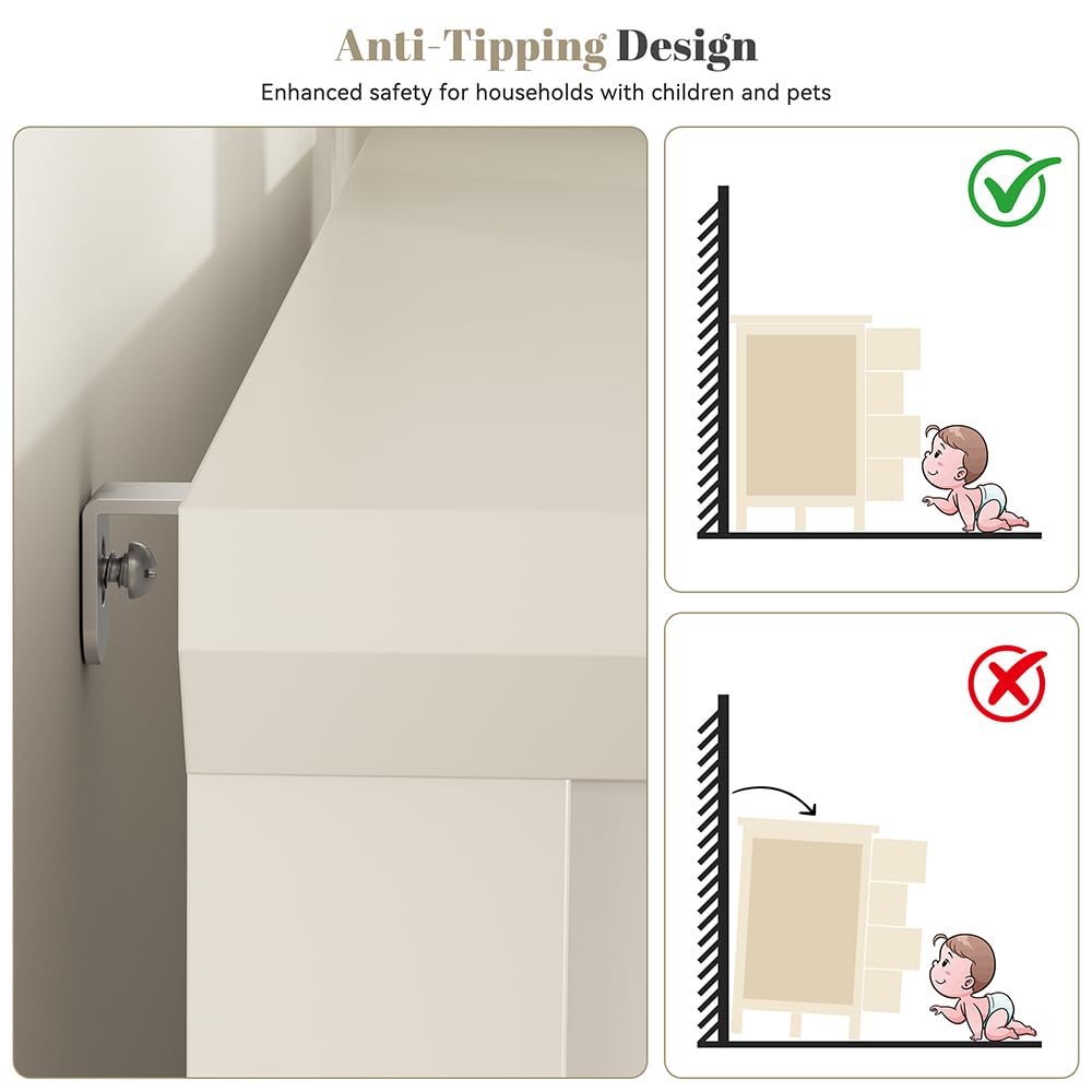 CARPETNAL Beige Dresser for Bedroom, 55" Wide 8 Drawer Dresser with Metal Handles and Deep Drawers, Modern Large Wood Chest of Drawers for Living Room, Hallway.