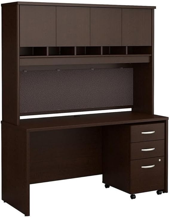 60W Office Desk with Hutch and Mobile File Cabinet