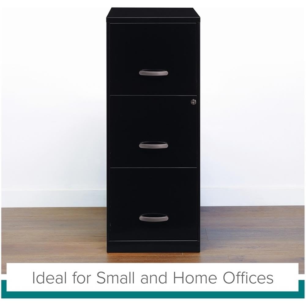 BOWERY HILL 3 Drawers 35.5" Vertical Black Metal Filing Cabinet Lockable Pre-Assembled Stationary Letter Size for Home, Office