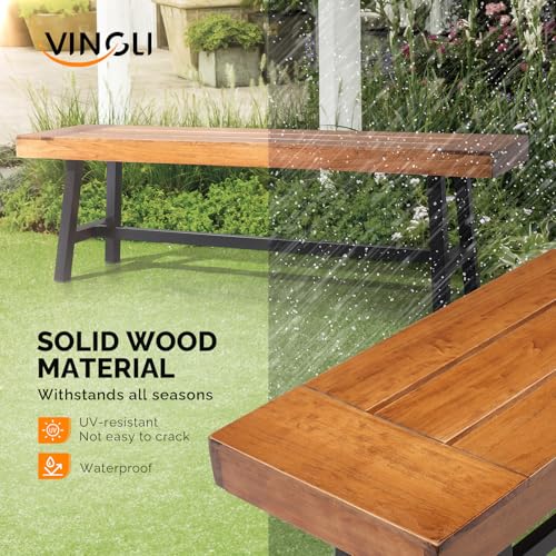 Acacia Wood Outdoor Bench with Metal Legs