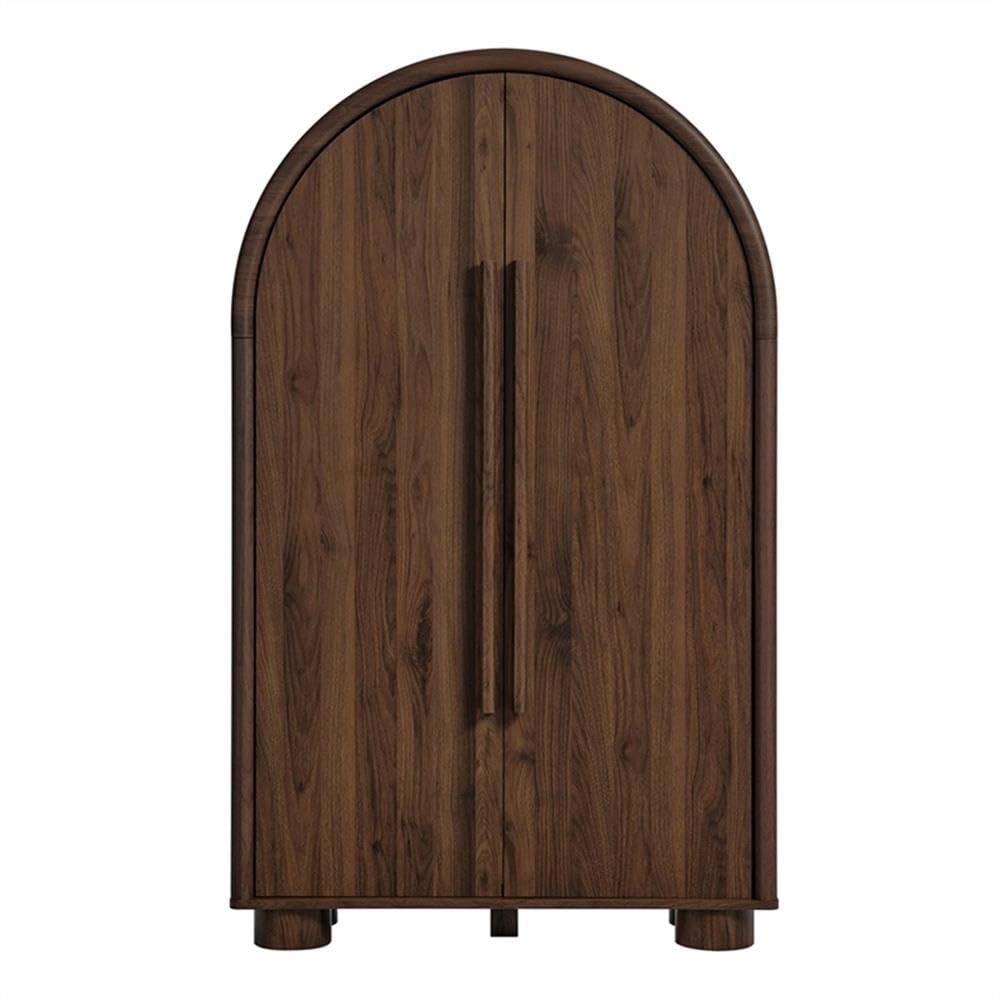 Modway Bellamy Fold-Out Desk Cabinet in Walnut – Modern Arched Storage Cabinet with Drop-Down Desk – Contemporary Space-Saving Writing Desk with Concealed Storage and Shelving