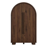 Modway Bellamy Fold-Out Desk Cabinet in Walnut – Modern Arched Storage Cabinet with Drop-Down Desk – Contemporary Space-Saving Writing Desk with Concealed Storage and Shelving