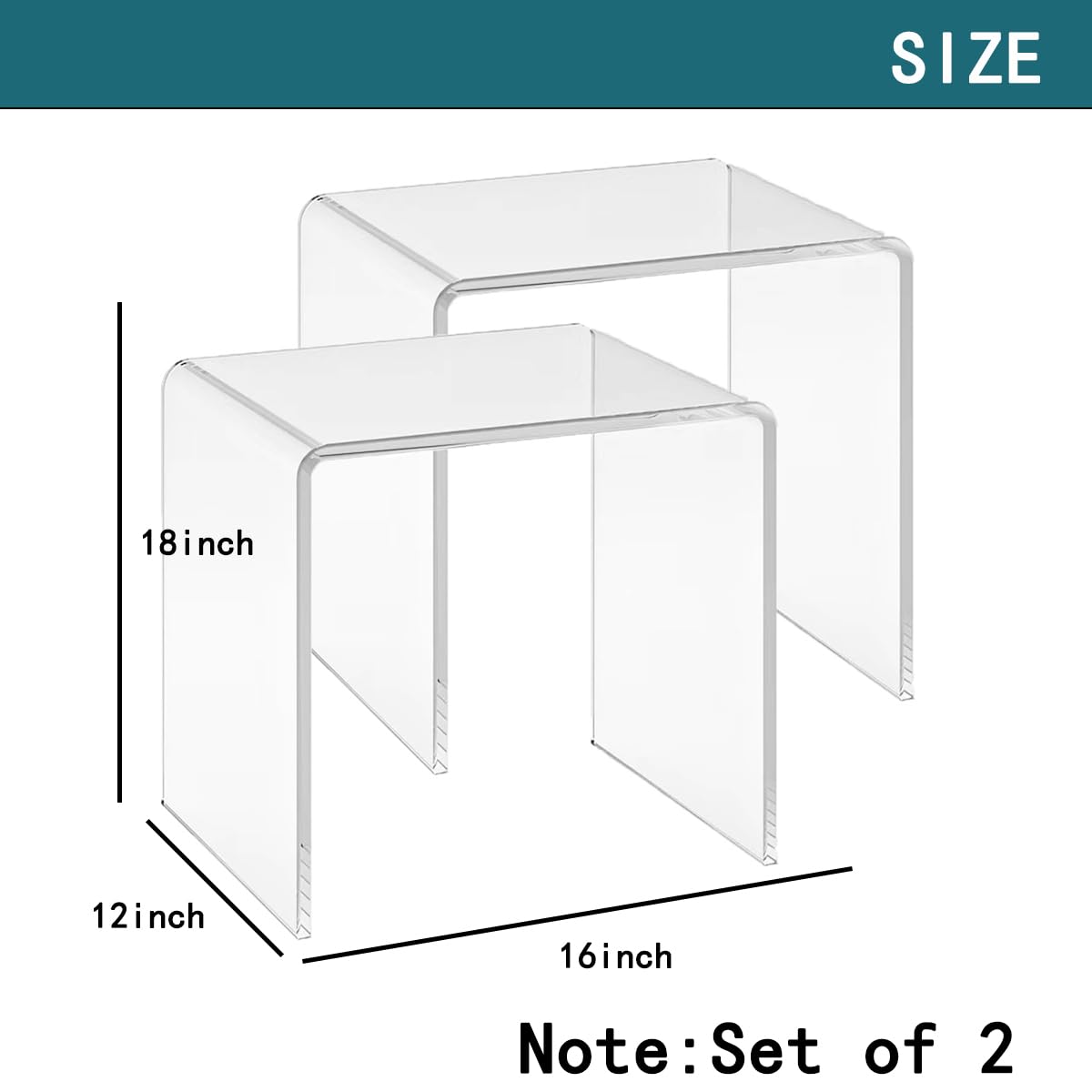 Clear Acrylic End Table with Rounded Edges,18" H Transparent Small Side Table Set of 2,Acrylic Side Table for Living Room, Night Stands for Bedrooms,Modern Occasional Tables (16" L x 12" W x 18" H)
