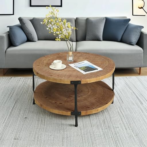 Round Two-Tier Wood Coffee Table