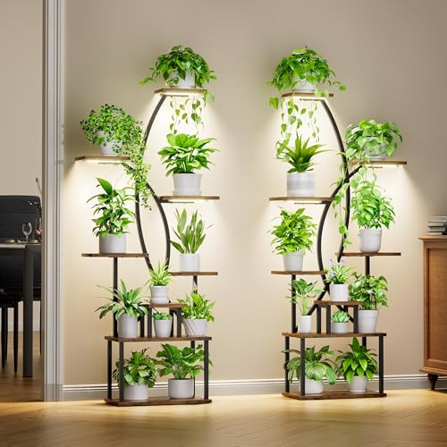 8-Tier Indoor Plant Stand with Grow Lights, 2-Pack