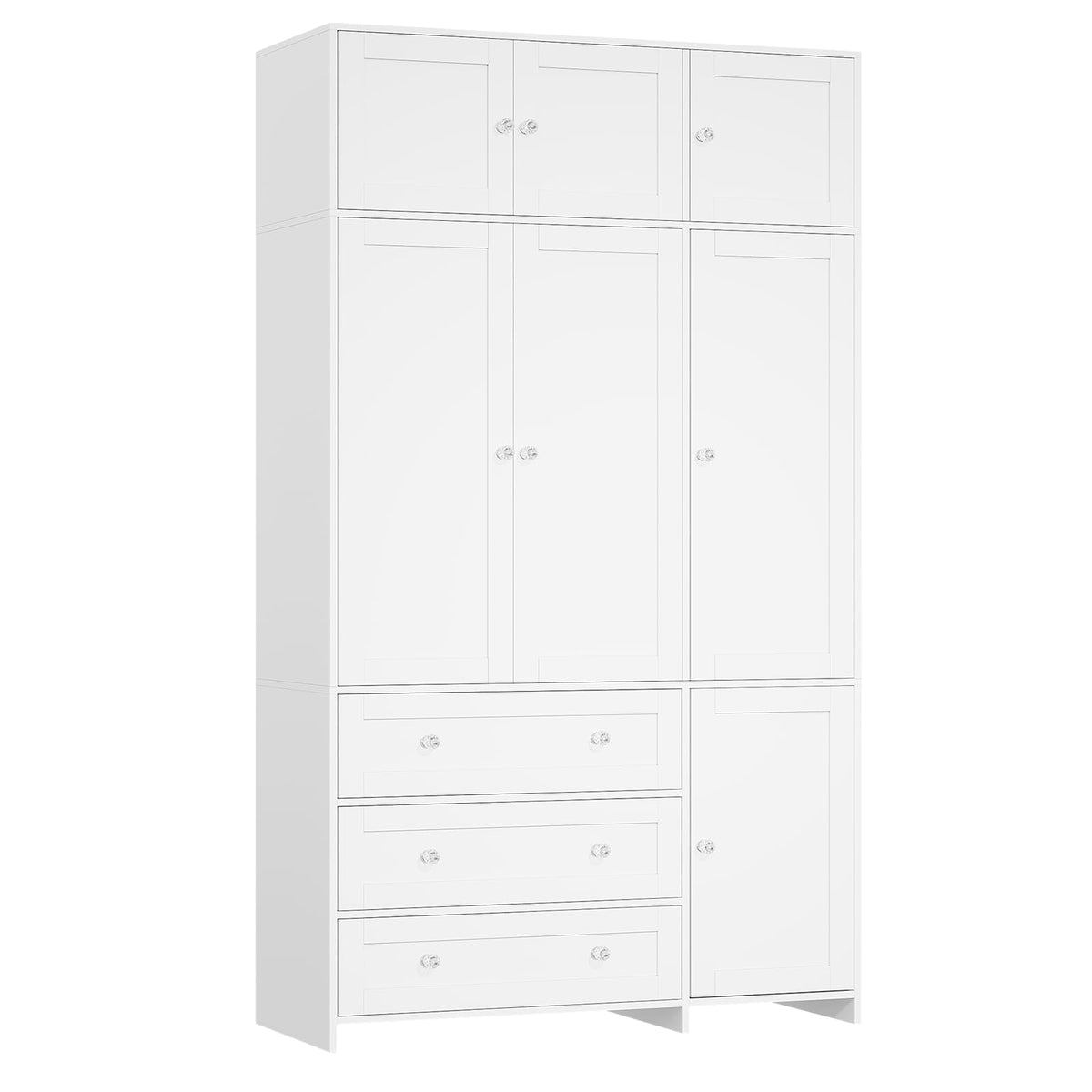 VOWNER 87"Tall Armoire Wardrobe Closet with Overhead Cabinets, Mirror & Rod