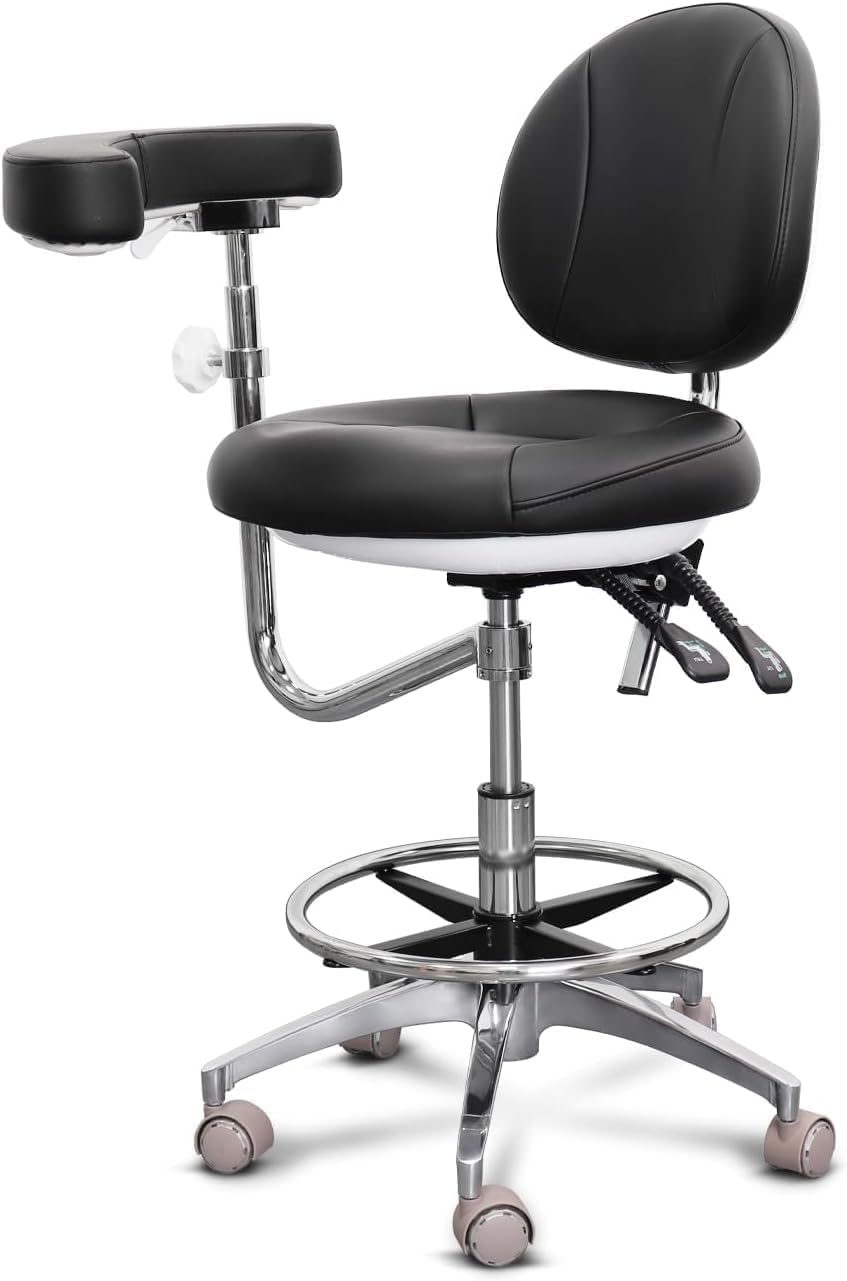 Ergonomic Dental Assistant Stool with Rotatable Armrest