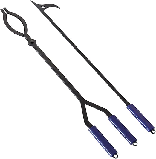 40" Heavy-Duty Steel Fire Poker & Log Grabber Set