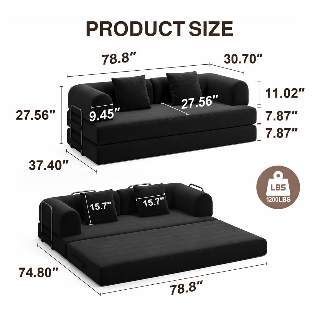 Ahomly 78.8'' Convertible Sofa Bed,5-in-1 Boneless Couch, No Assembly