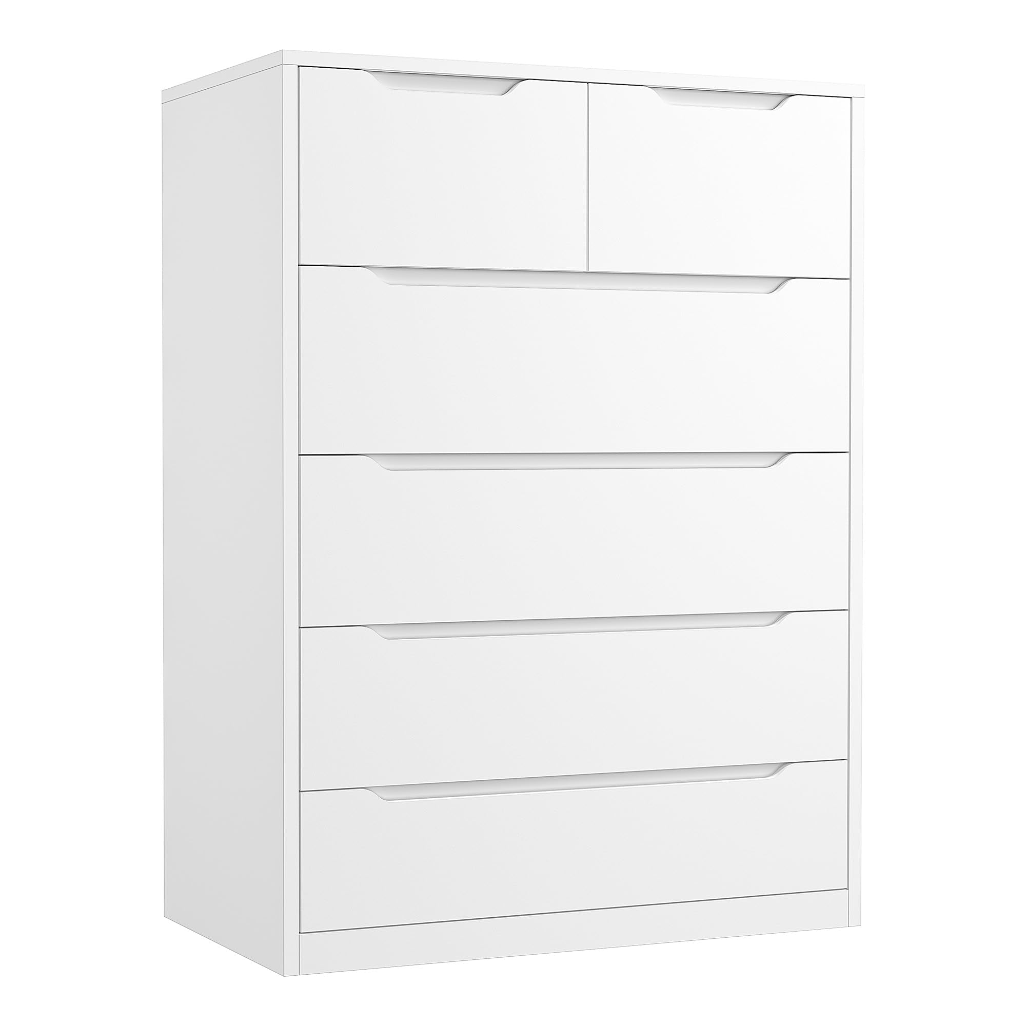 Romorgniz White Dresser for Bedroom with 6 Wood Drawers, Tall Dressers & Chests of Drawers with Smooth Metal Slides for Entryway Hallway, Handle-Free Modern Design, 250 LBS Capacity