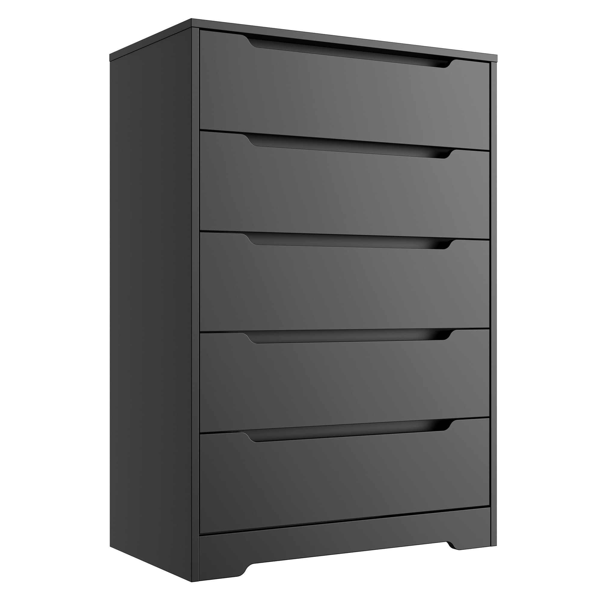 Cozy Castle 5 Drawer Dressers, Modern Chest of Drawers Large Organizer, Wood Accent Storage Cabinet for Living Room, Home Office, Entryway, Black