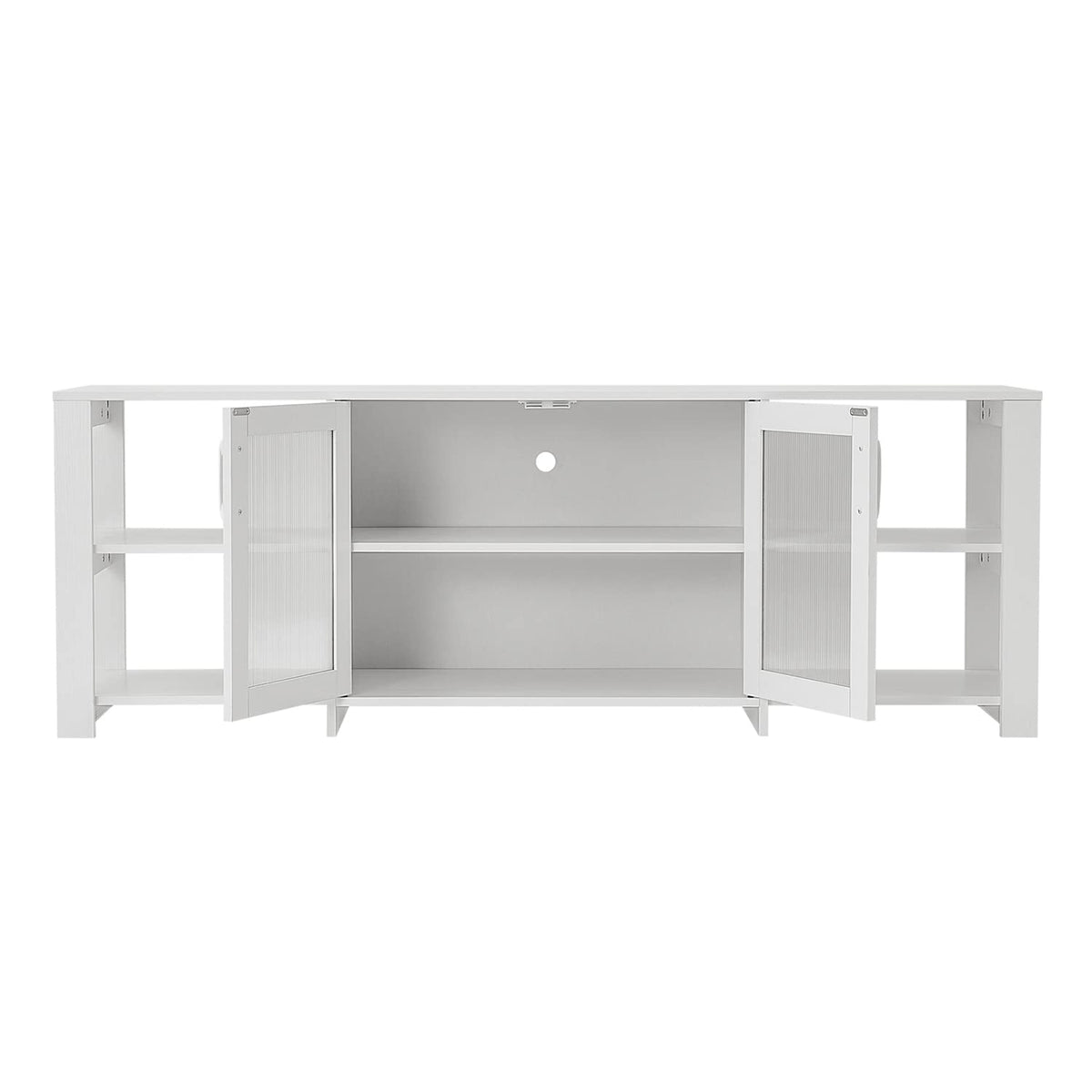 Panana TV Stand Television Stands Cabinet with 2 Doors 4 Open Cubby Storage Cabinets for Living Room Bedroom for TVs up to 70 Inches (White, 62.99 inch)