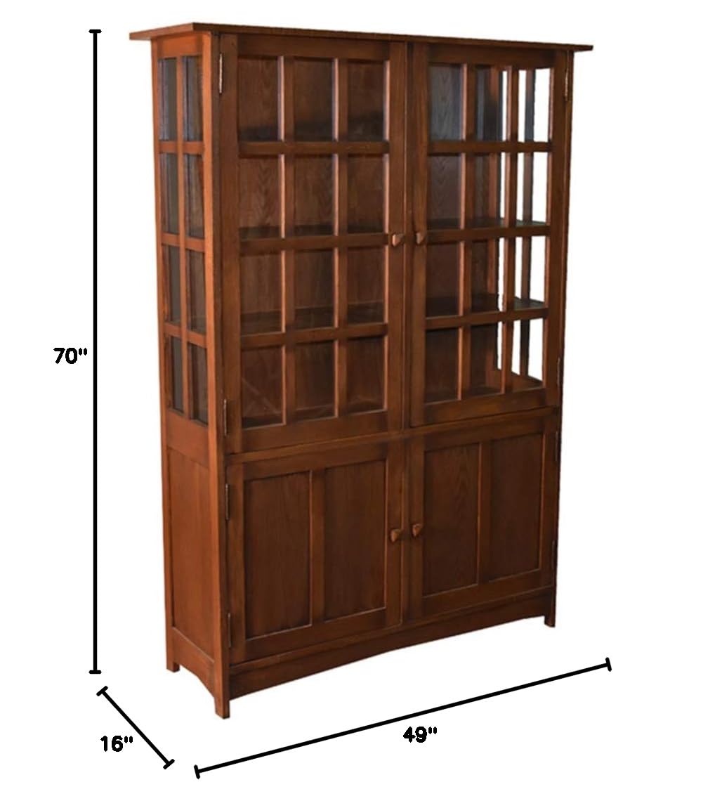 Crafters and Weavers Arts and Crafts Mission Solid Oak China Cabinet