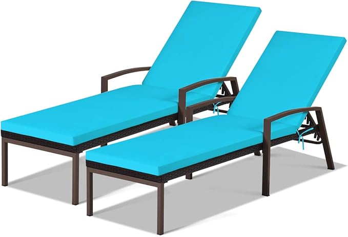 Outdoor Rattan Chaise Lounge Chair Set of 2