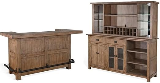 Transitional Wood Hutch, Buffet & Bar Unit 2-Piece Set