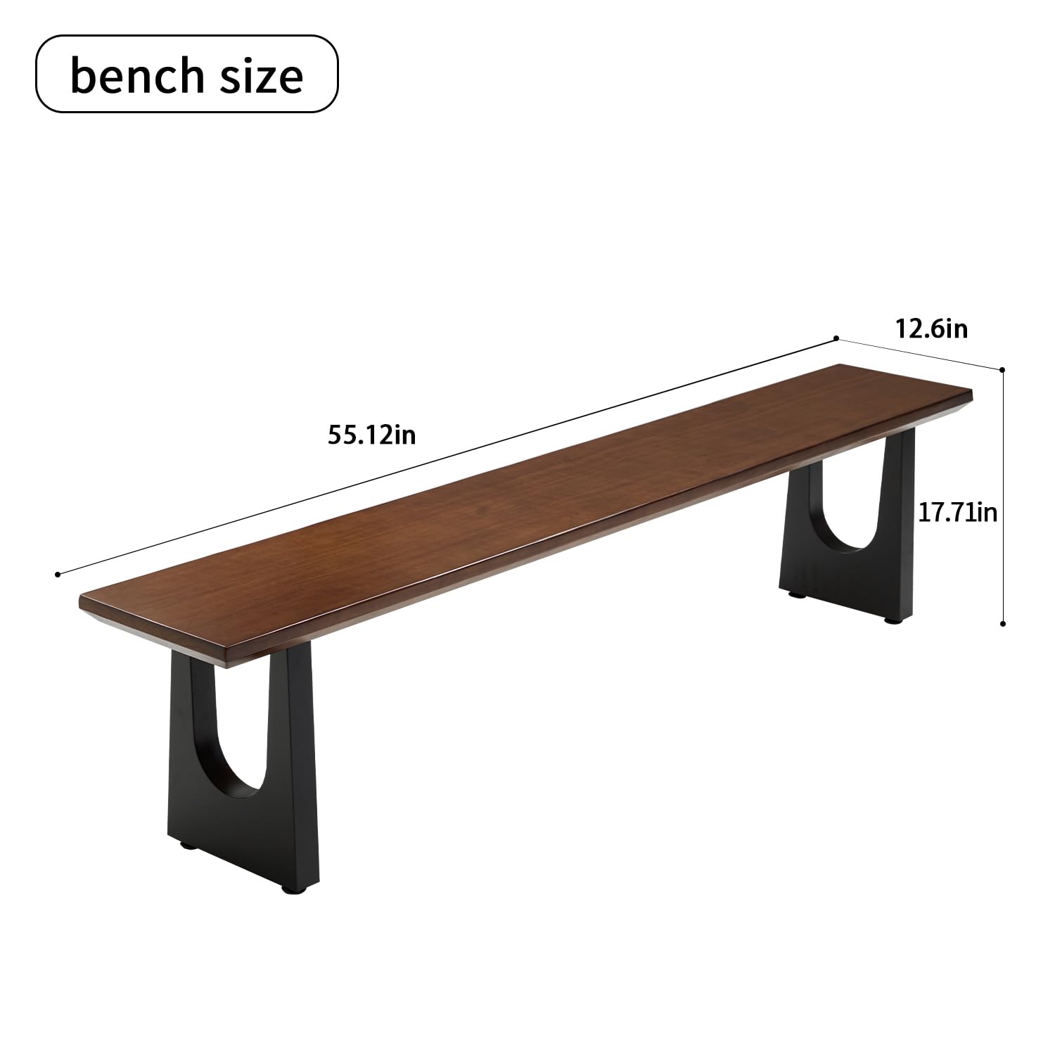 Solid Wood Bench with Metal U-Shaped Legs