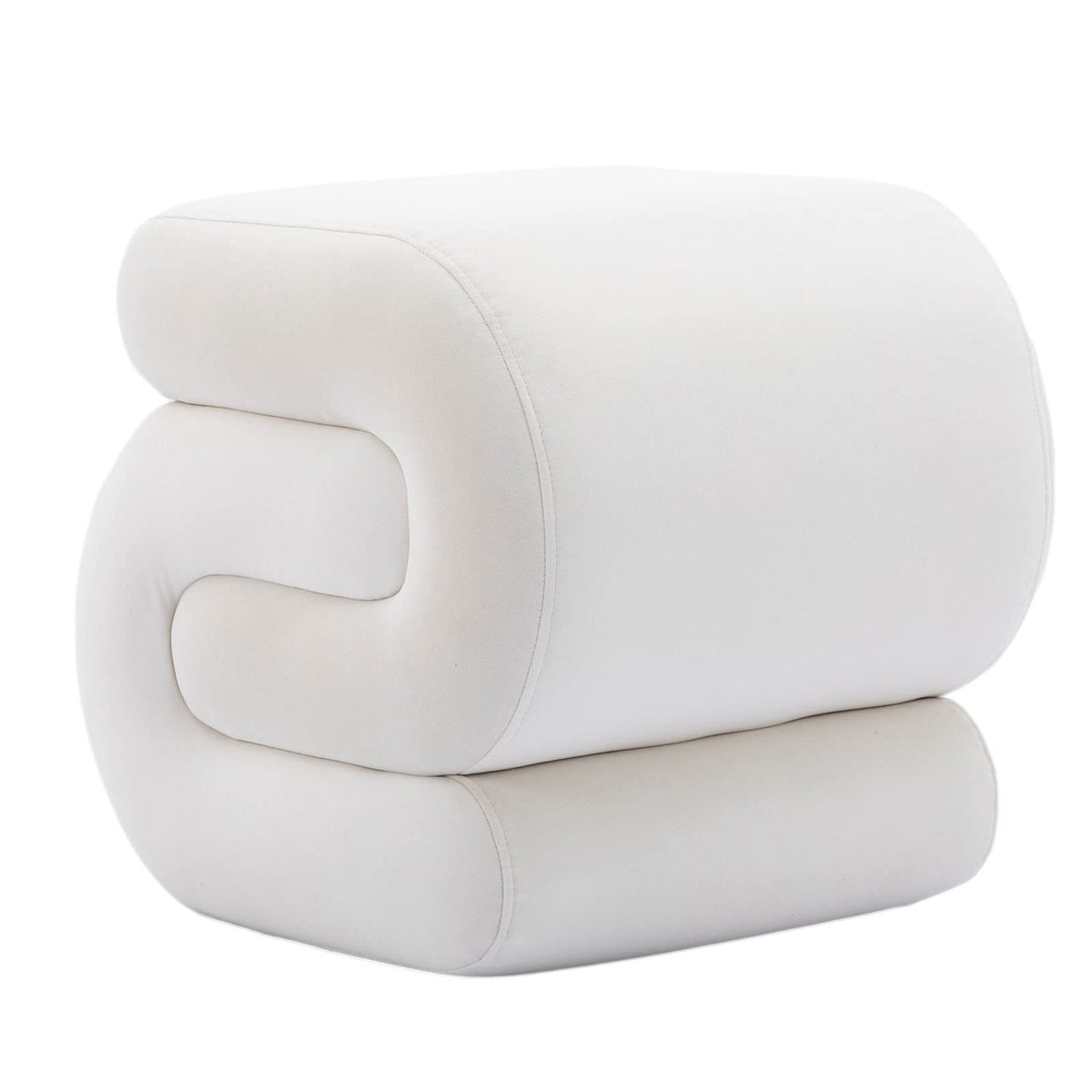 KIVENJAJA Velvet Vanity Stool, Modern S-Shaped Pouf Ottoman Footrest Makeup Chair Foot Stool Under Desk, Decorative Floor Seat for Makeup Room, Bedroom, Living Room (Velvet, Beige)