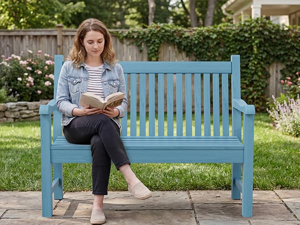 Psilvam Garden Bench, 2-Person Poly Lumber Patio Bench, All-Weather Outdoor Bench that Never Rot and Fade, Memorial Bench, Suit for Garden, Porch and Park(Blue)