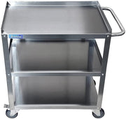 Express KitchQuip 33" x 21" Stainless Utility Cart, 3-Shelf, Casters, NSF