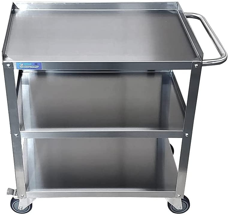 Express KitchQuip 33" x 21" Stainless Utility Cart, 3-Shelf, Casters, NSF