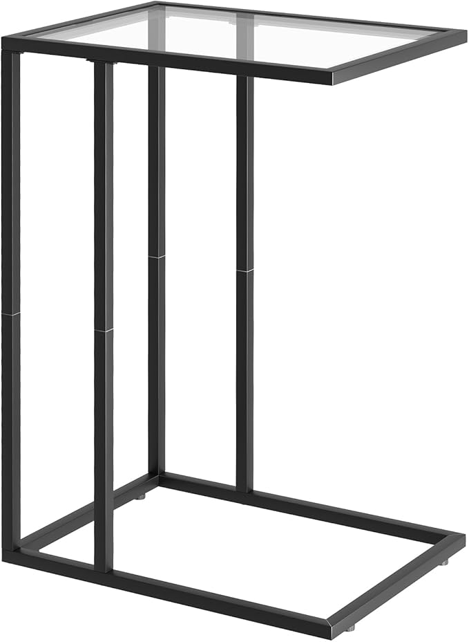 C-Shaped Side Table with Tempered Glass Top