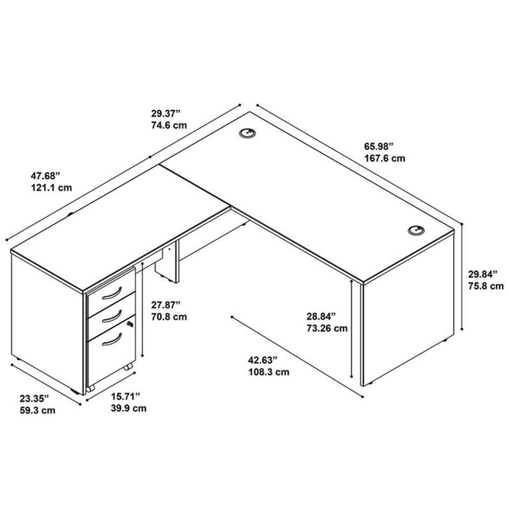 L-Shaped Office Desk with Mobile File Cabinet