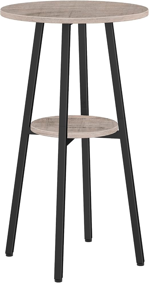 Round Bar Table with 2-Tier Storage Shelf
