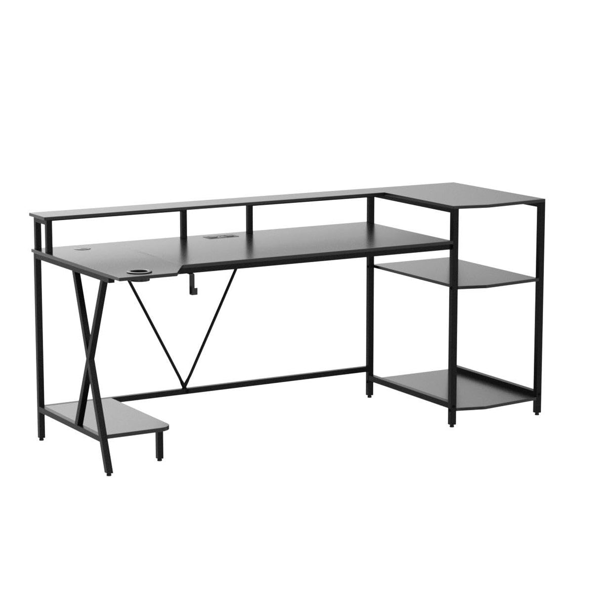 SEDETA Gaming Desk 70.8'' with LED Lights, Storage Shelves,Power Outlets