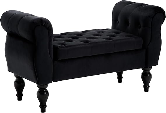 Velvet Storage Ottoman Bench with Wood Legs