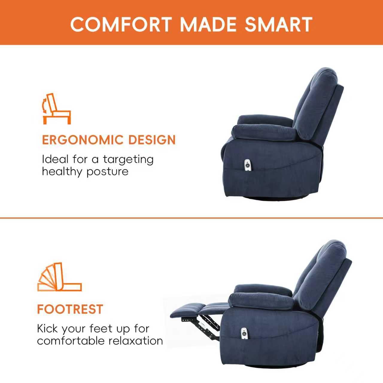 Power Swivel Rocker Recliner with Massage & Heat